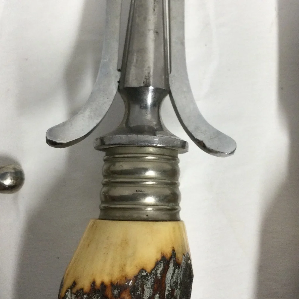 Solingen Antler Handle Carving Set - Knife, Fork & Steel Vintage Germany